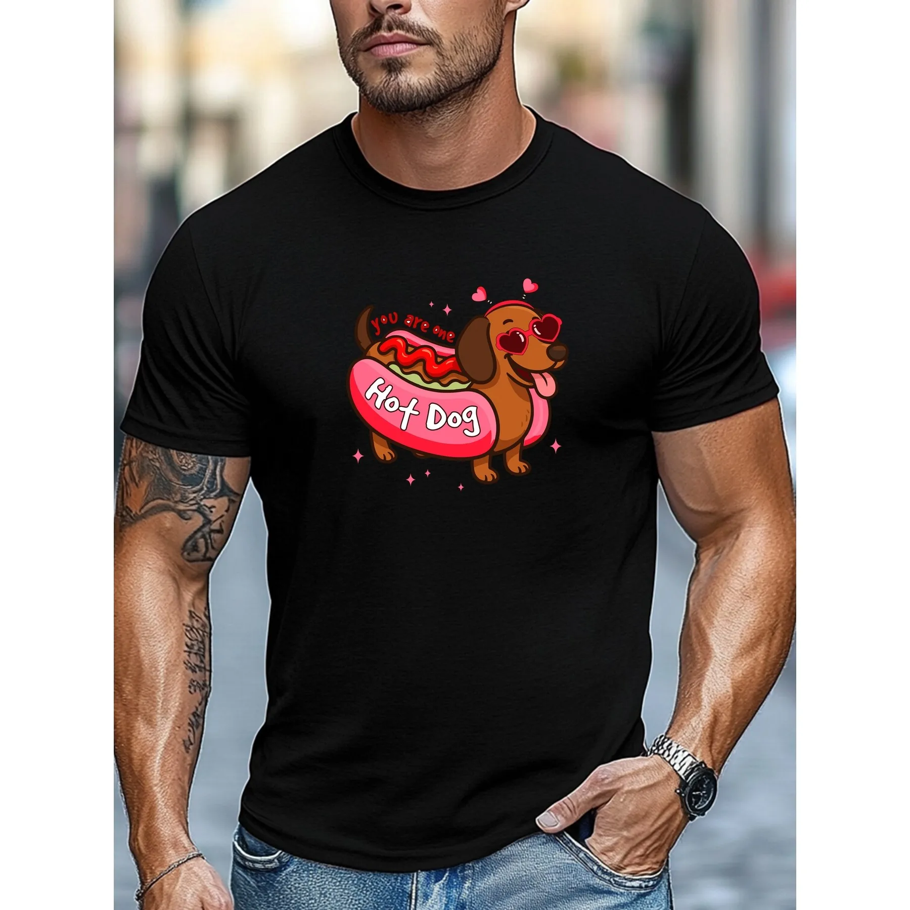 You Are One Hot Dog Graphic T-Shirt Men Casual Crew Neck Summer Short Sleeve Plus Size Cotton Tee Breathable Fashion Top