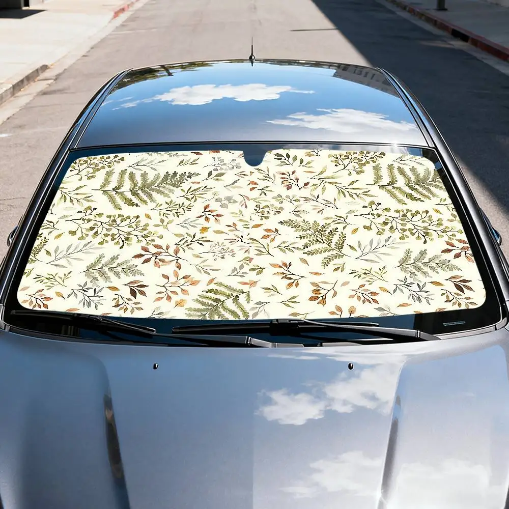 Watercolor Plant And Flower CarSunShade Windshield Funny Sun Shade Foldable UV Ray Sun Visor Protector Sunshade For Front Window