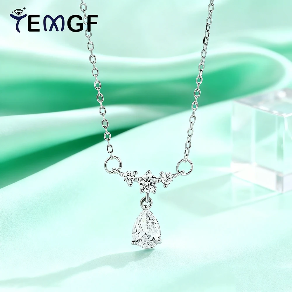 

TEMGF 0.8CT Pear Cut Moissanite Pendant Necklace for Women S925 Silver Chain Simple Shiny Fine Neck Jewelry Gifts Can Certified
