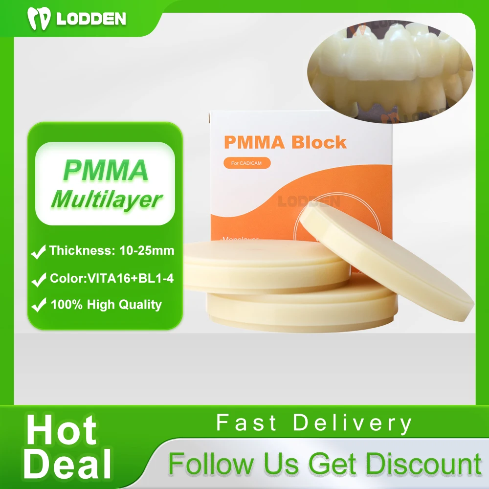 

Lodden Dental Multilayer PMMA Blocks Disc for Dental Lab 98mm CAD/ CAM Open Milling System Resin Block Dentistry Materials