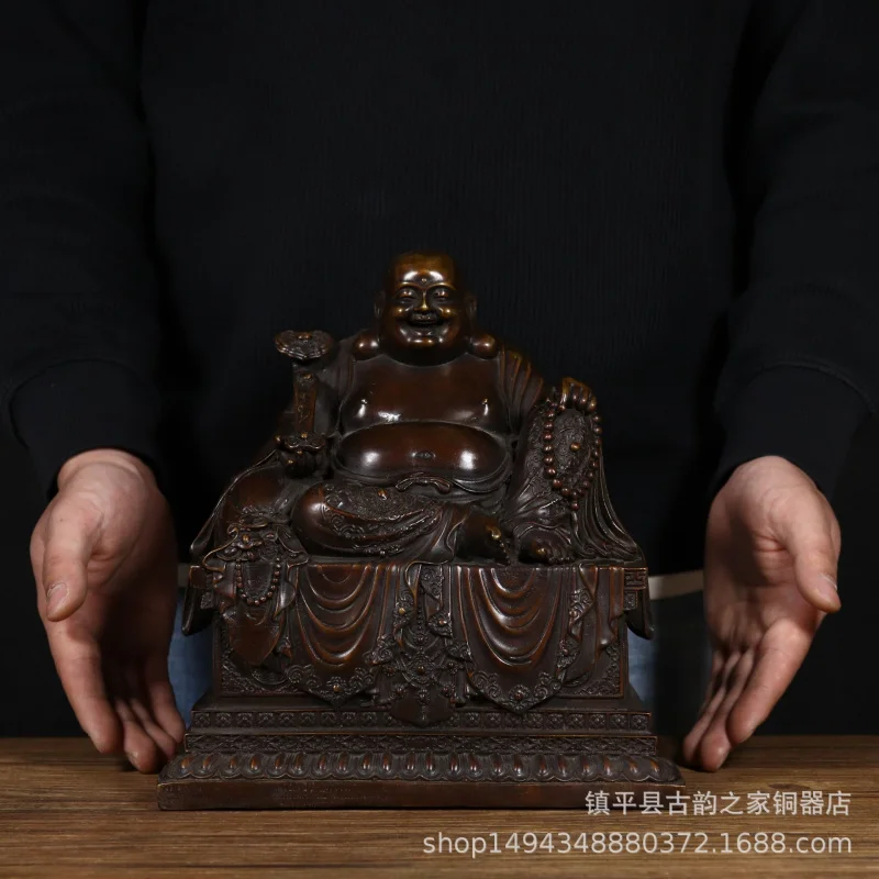 Pure Copper Figurine Brass Money Bag Ruyi Maitreya Laughing Buddha Bronze Statue Office Living Room Study