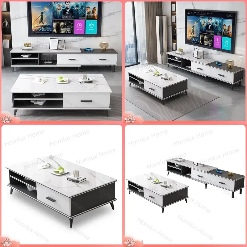 Modern Luxury Floating Panel Metal Adjustable TV Stand Coffee Table Set for Living Room Bedroom Fits TVs 65 Inches and Larger