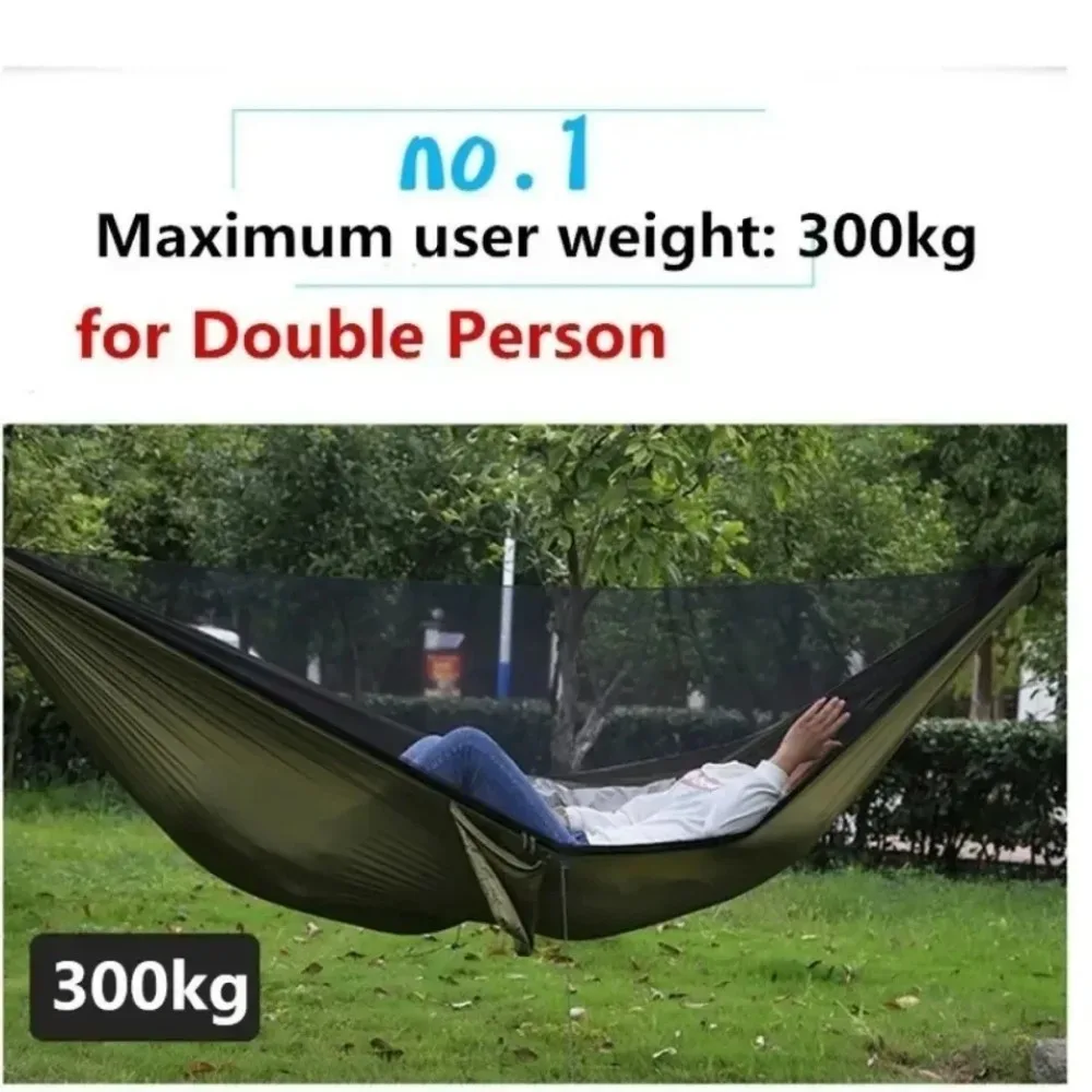 Outdoor Camping Hammock Anti-Flip Nylon Hammock Single Double with Mosquito Net Automati Quick Unfolding Jackstay Mosquito Net