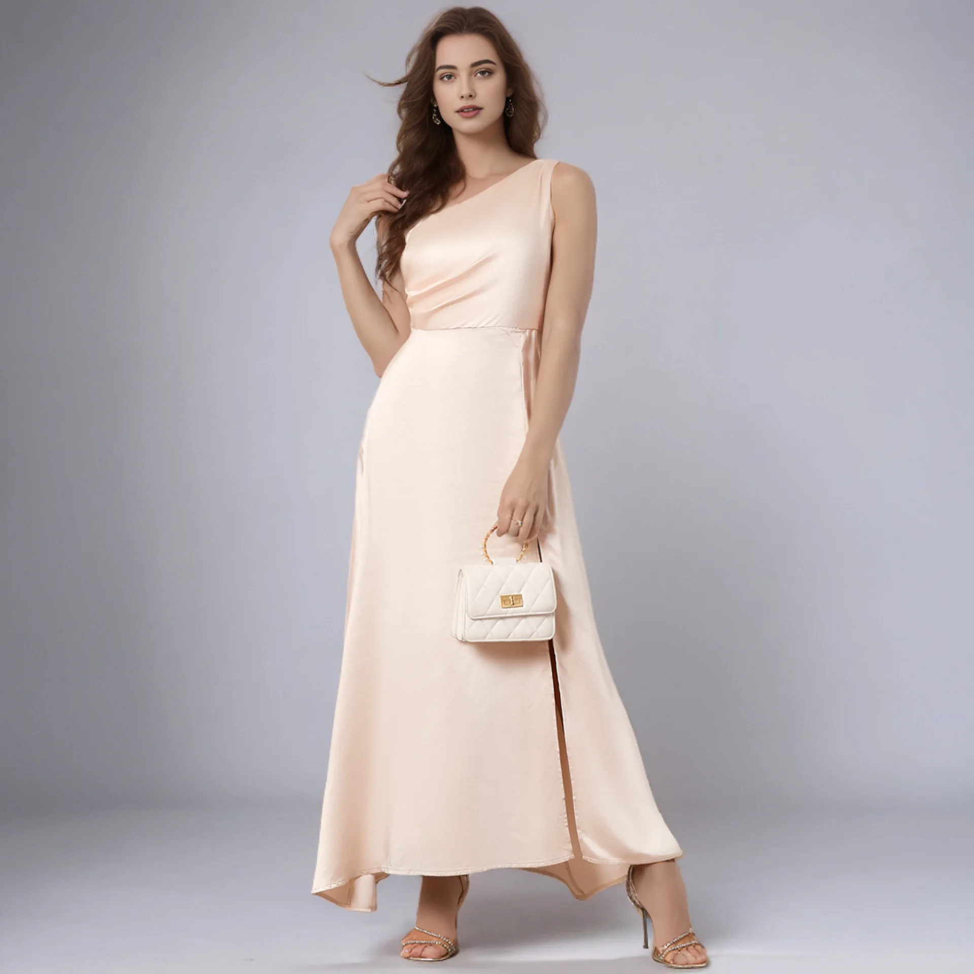 Abito da damigella d'onore con spacco alto a vita alta con una spalla Abiti da sera sexy da ballo con spacco alto lungo