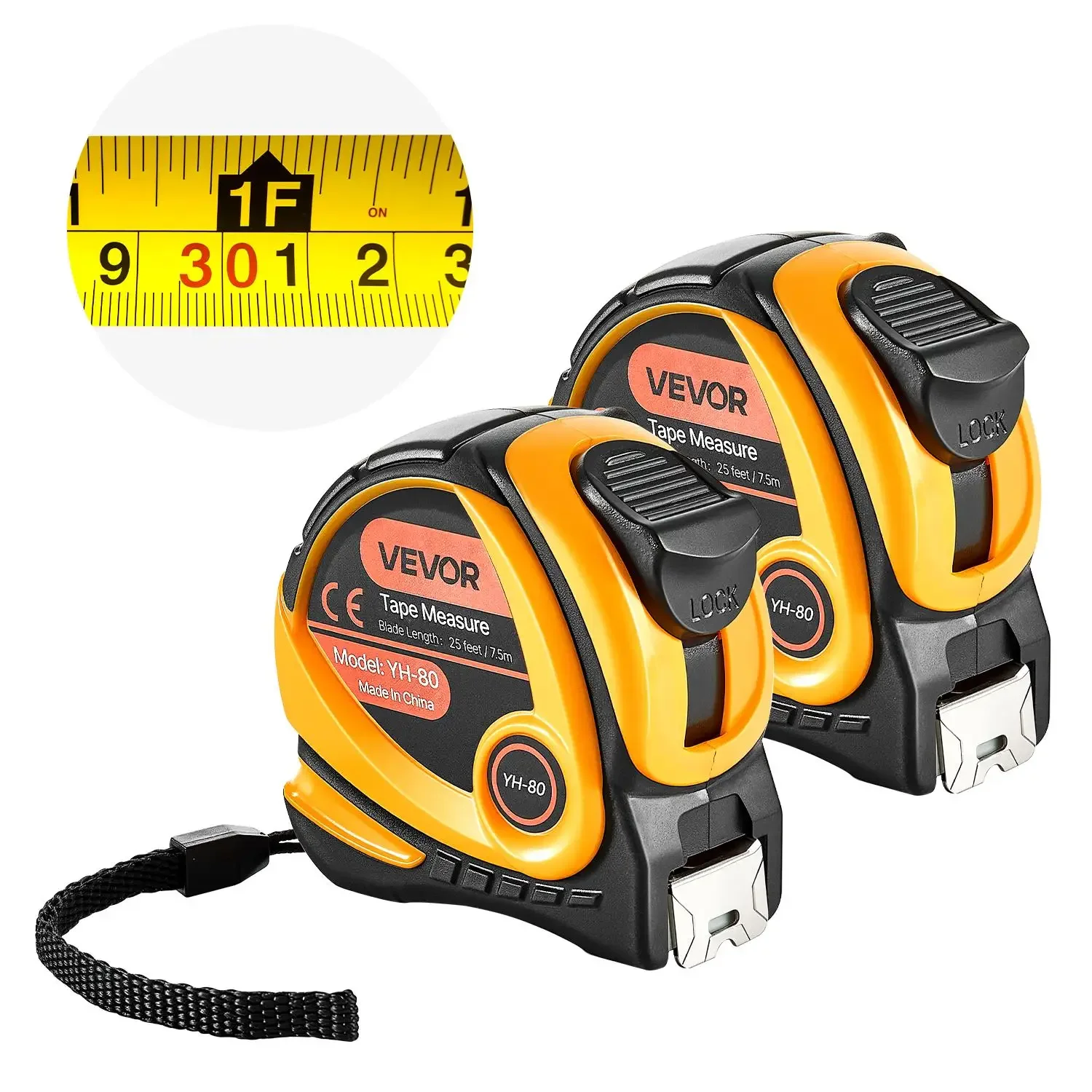 2Pcs Heavy Duty Tape Measure 25Ft 7.5M Retractable Carbon Steel Measuring Tape Imperial Metric Dual Scale Ruler Shockproof ABS Case Easy Read Woodworking Hand Tools for Construction Home DIY Renovation