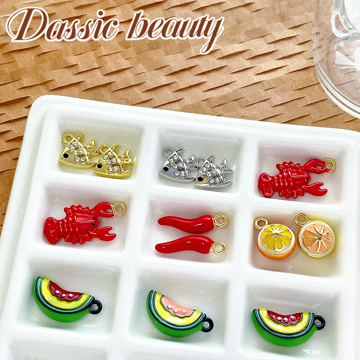 

10pcs Handmade Fruit Pendant Charms Alloy Fish Necklace Earrings Bracelet Pendant Connectors Diy Jewelry Making Accessories