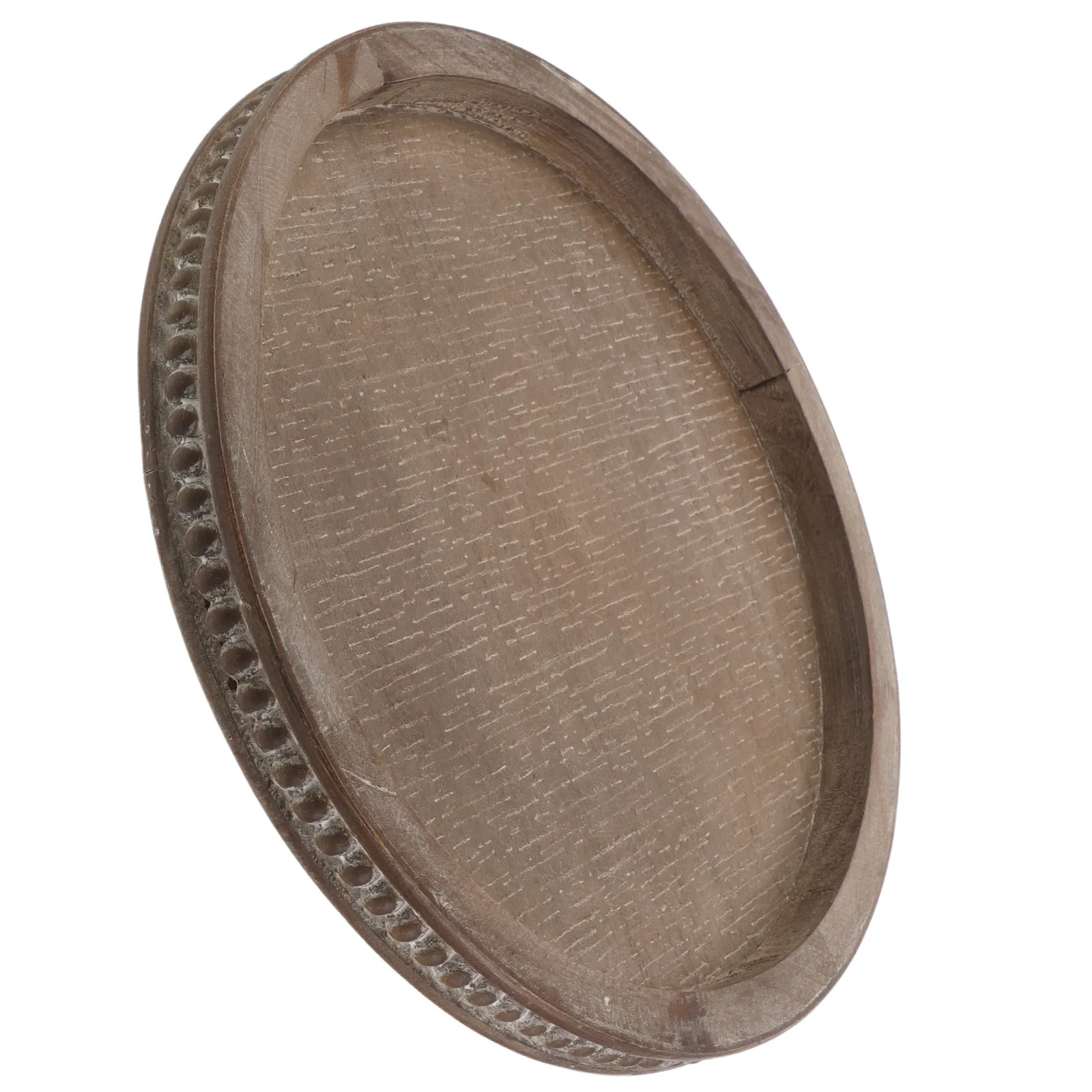 Wooden Beaded Serving Tray 12 Brown Vintage Round Rustic Tray Farmhouse Wood Bead Decorative Perfume Plate