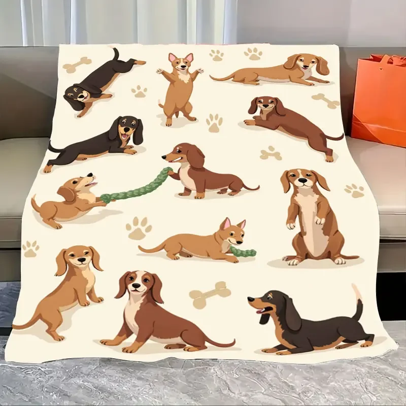 

1pc Flannel Blanket Cute Dachshund Print Soft Cozy Blanket for Pet Lovers Home Decor