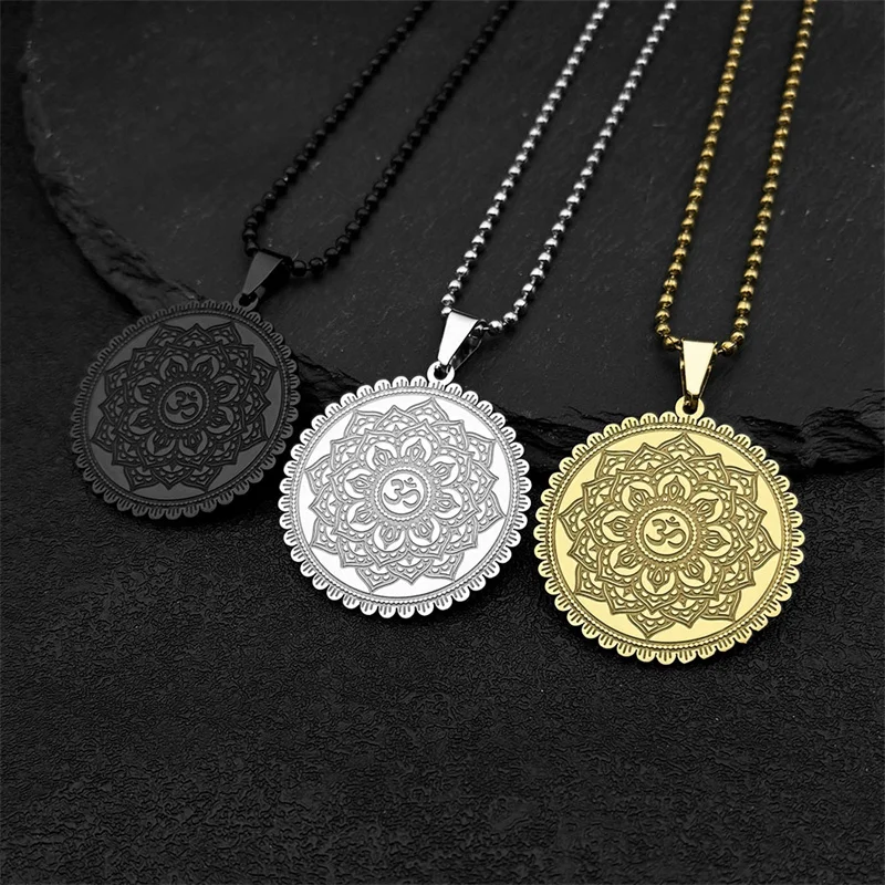 OM Yoga Lotus Flower Indian Keychain for Car Women Men Stainless Steel Gold Color Buddha Mandala Meditation Spiritual  Jewelry