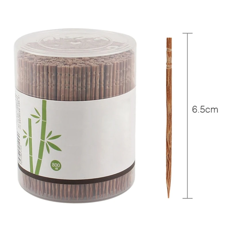 800Pcs Disposable Carbonized Wooden Toothpicks Single-Head Pointed Cocktail Picks with Dispenser Teeth Cleaning Skewers D08D