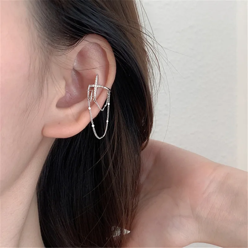 1Pcs 925 Silver Plated Crystal Star Ear Clip Earrings For Women Ear Cuffs Jewelry Without Hole Fake Piercing Jewelry eh213
