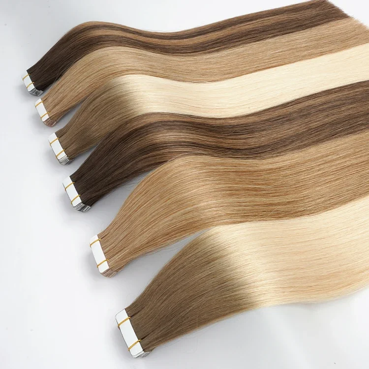 High Quality Virgin 100 Remy Human Hair Extensions Double Drawn Invisible Tape Large Stock in Various Colors and Lengths