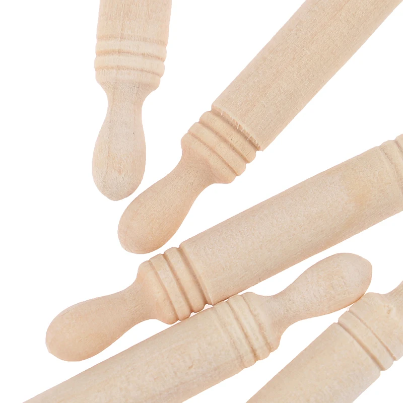 6pcs/set 1:12 Dollhouse Miniatures Wood Rolling Pin Model Kitchen Accessories