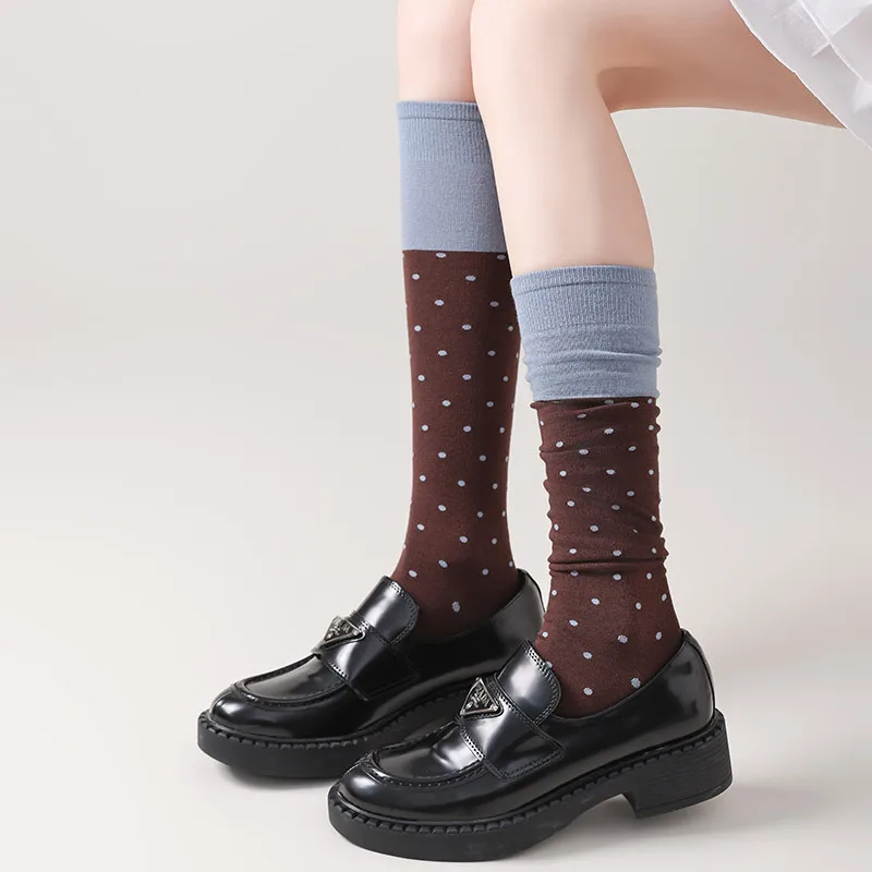 ストッキング女性日本のファッション水玉綿ロングソックス韓国スタイルカラーマッチング甘い女の子膝靴下女性ストッキング