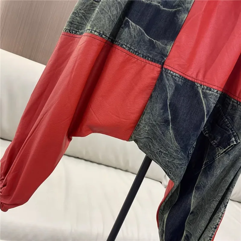 Personalized Saggy Trousers Female 2024 Spring Summer Elastic Waist Loose Oversize Color Matching Ankle-Tied Jeans Baggy Pants