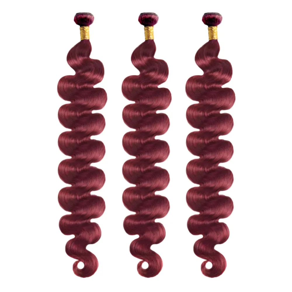 Red Human Hair Bundles Body Wave Brazilian Real Human Hair Extensions 20 22 24 Inches Wine Red Color #99J For Woman 1/3 Bundles