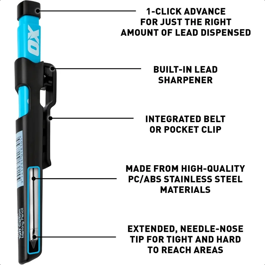 Lápis de carpinteiro pro tuff lápis de marcação de carbono lápis de construção mecânica com suporte de 4 derivações com clipe de cinto e afiado