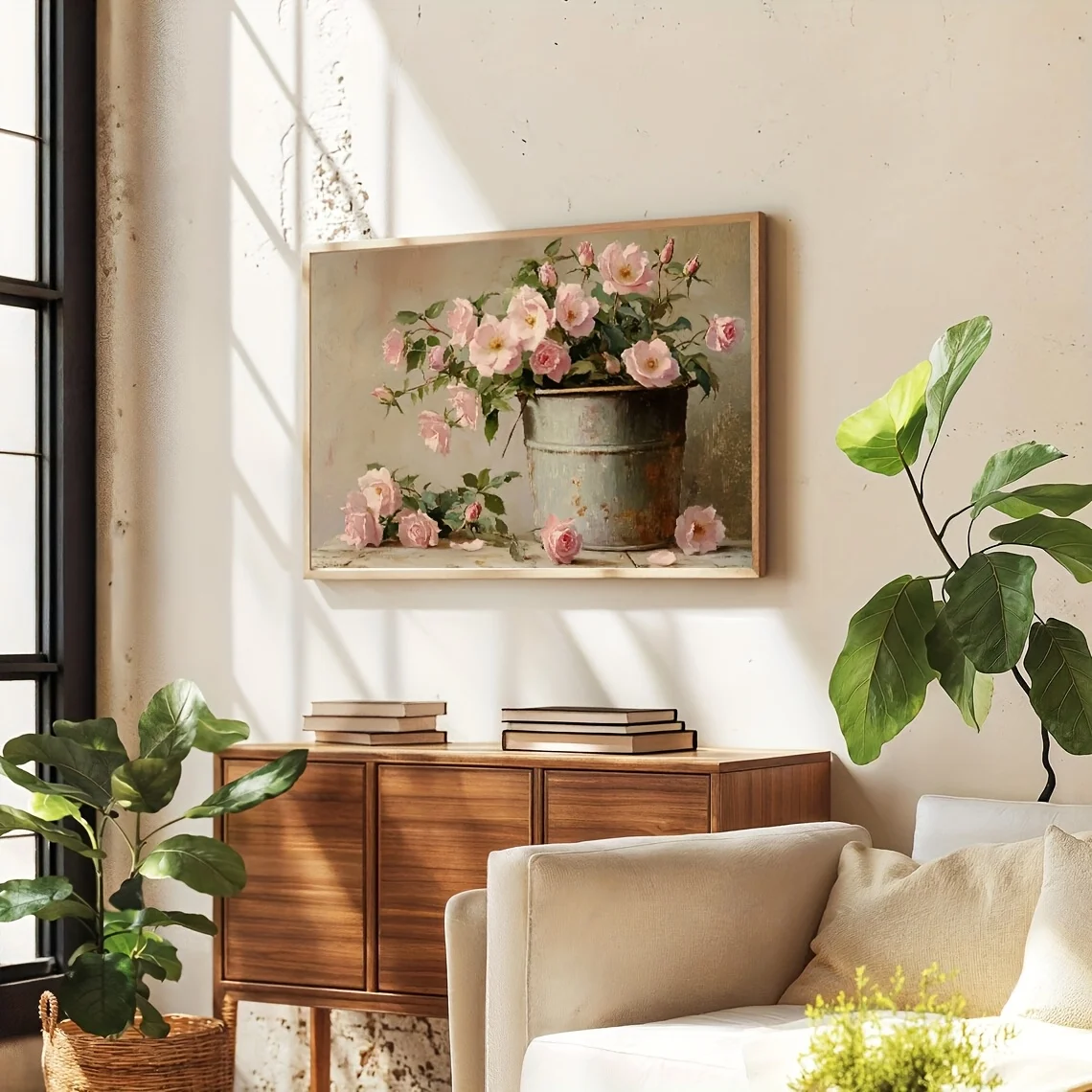 French Country Vintage Botanical Floral Wall Art Maximalist Retro Horizontal Flower Canvas Print for Living Room Bedroom Decor