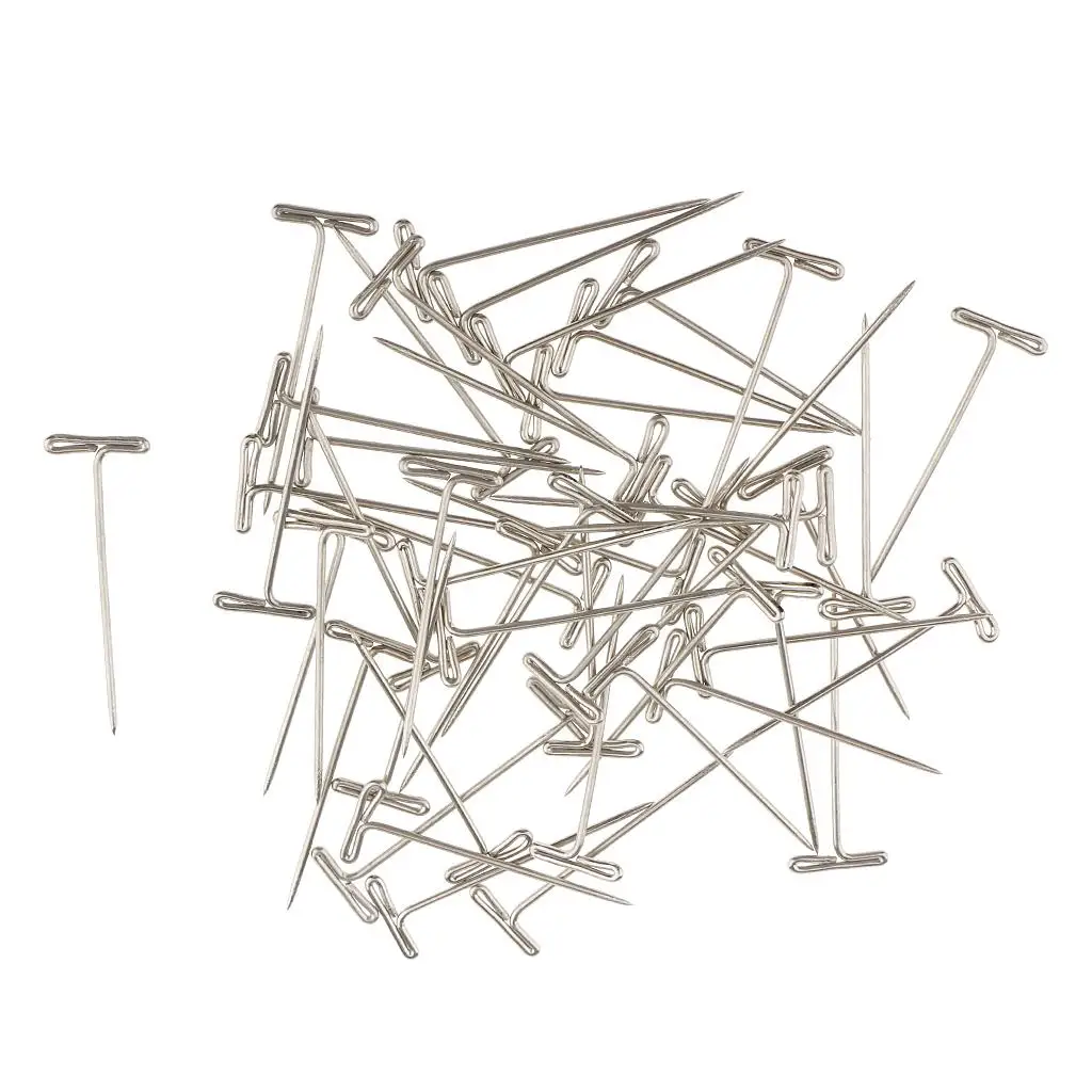 50pcs Stainless Steel T-Shape Needles Pins Wigs Fixed Jewelry Making 38mm