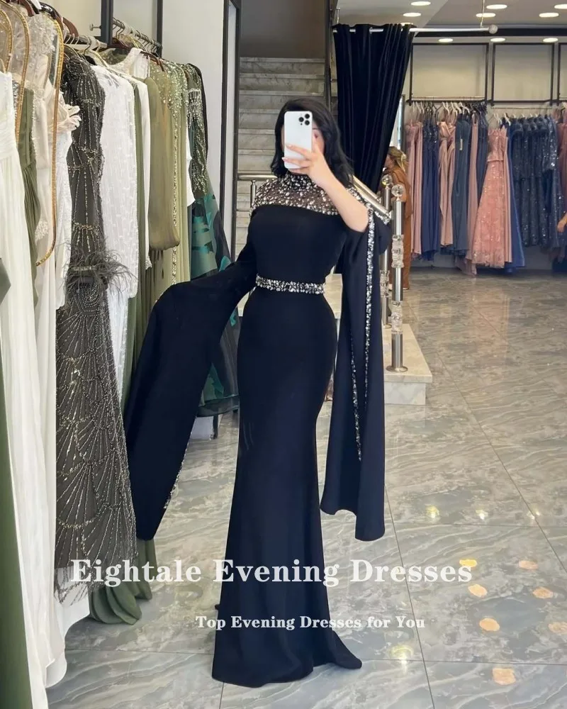 Eightale árabe vestido de noite vestido de baile personalizado frisado cristais manga longa vestido de festa de casamento sereia robes de soirée