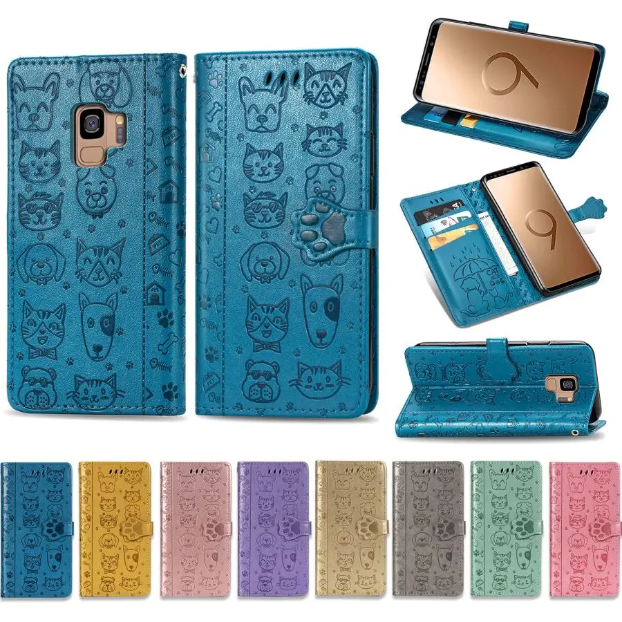 

Cute Cat Dog Embossed Flip Phone Case For apple iPhone 11 Pro Max 6 6S 7 8 Plus XR X XS Max Flip.Leather Cover Card Slot D05F