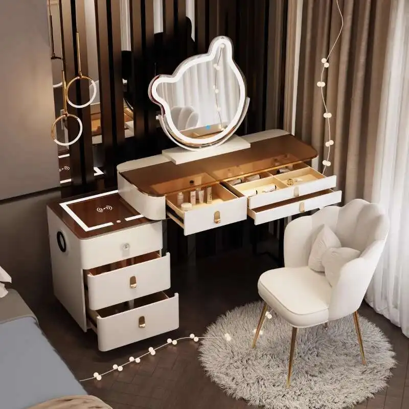 

Vanity Makeup Desk Makeup Headdresses Comfortable Bedroom Vanity Desk With Light Mirror With Seat Rabbit Mirror Dressing Table