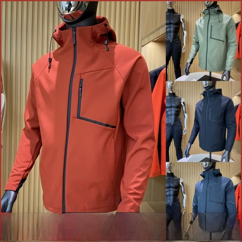 

Outdoor Men's Spring New Faionable Windproof Waterproof Thin Fce Jaet Stand Fit Long Sve Zipper Closure Hooded