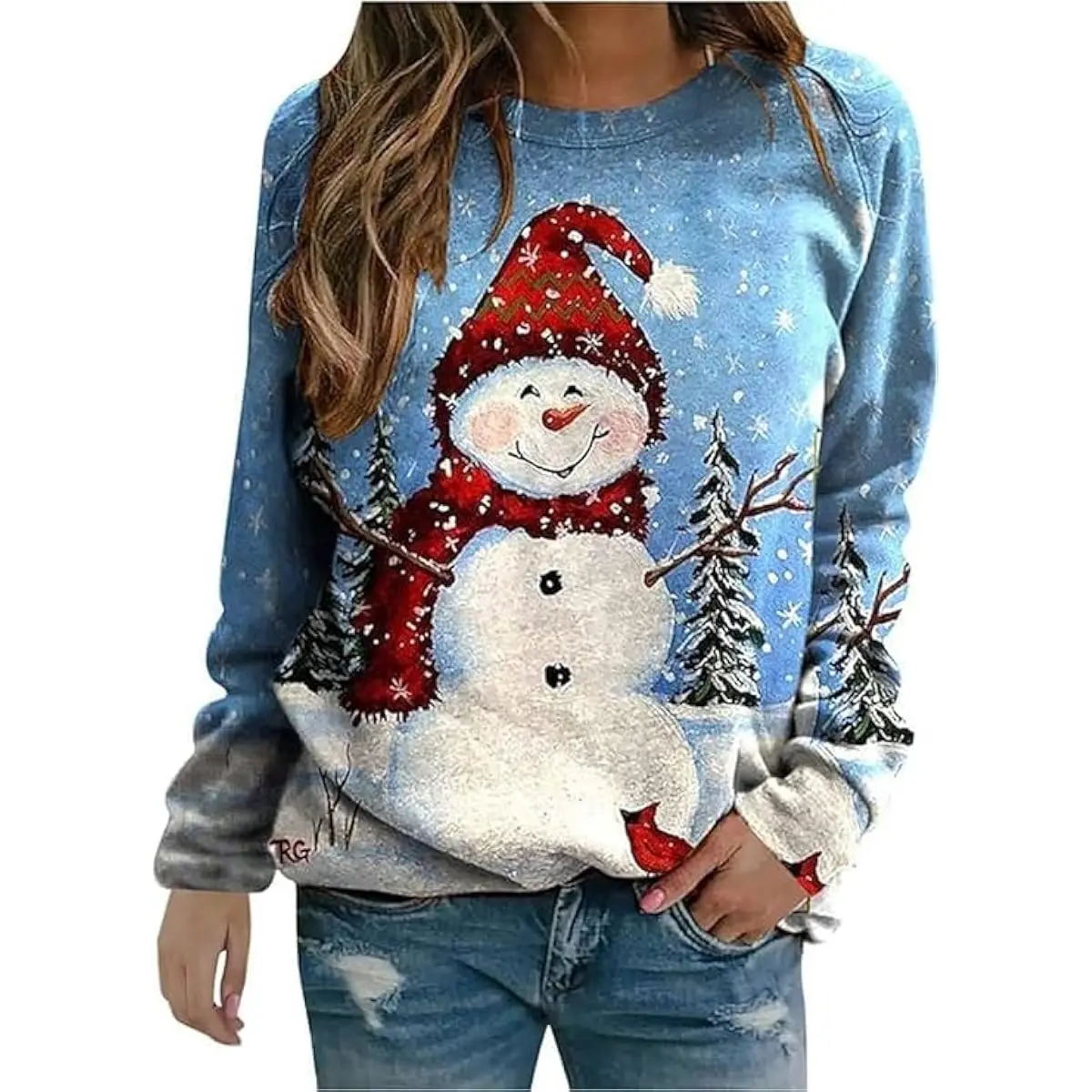 

Women's Winter Pullover Sweatshirt Snowman Print Sweatshirt Casual Hoodies Cute Long Sleeve Tops 3D Graphic Holiday T-Shirt