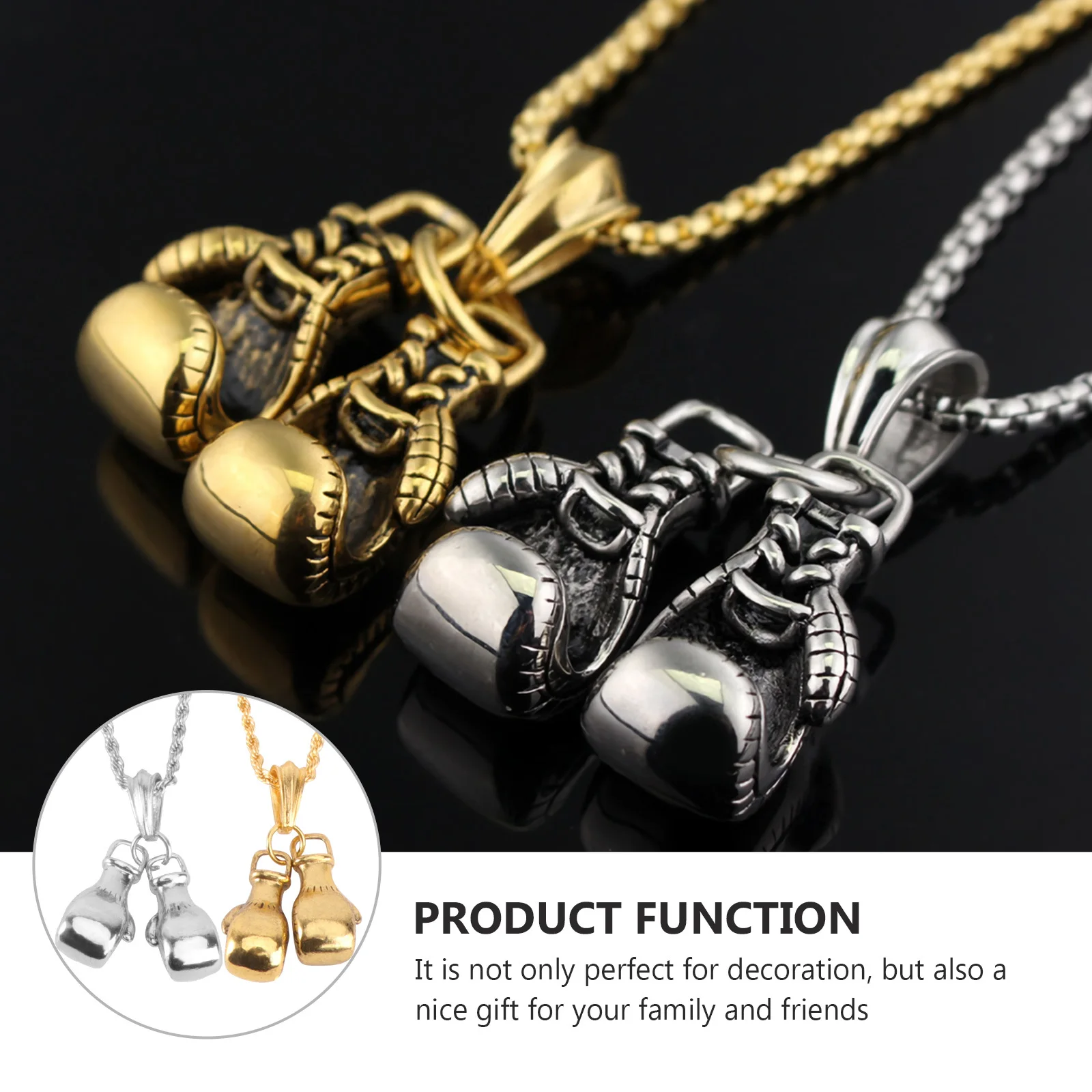 

2Pcs Boxing Gloves Necklace Metal Pendant Fashion Punk Collarbone Necklace Gift Women Men Stylish Accessory Man Choker