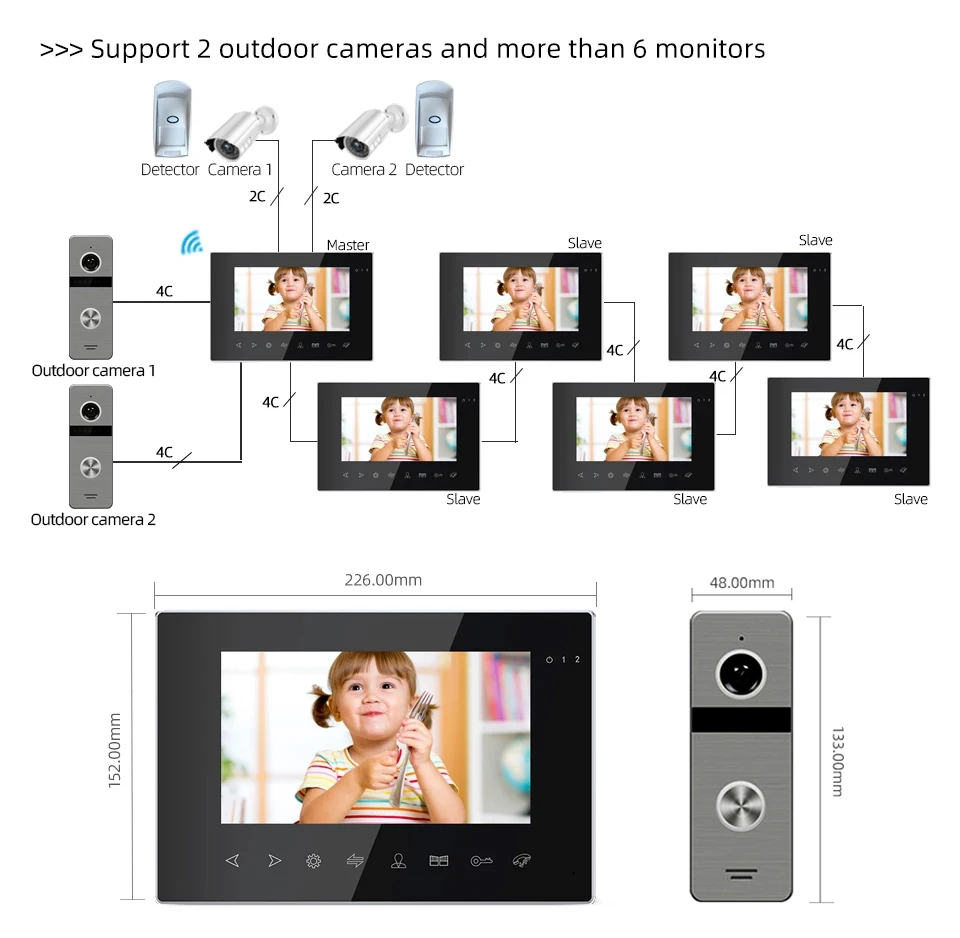 Sistem interkom rumah 7 inci dengan kamera aplikasi Tuya rumah pintar Monitor berkabel Video pintu telepon bel pintu tahan air interkom Video