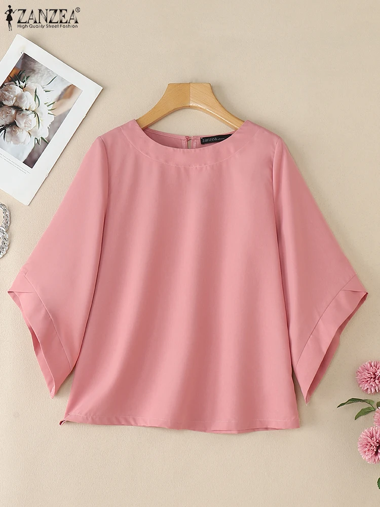 Camicette solide estive da donna ZANZEA Camicia allentata casual con maniche a 3/4 Moda O Collo Vacanza Blusas Elegante lavoro OL Top Mujer Femme