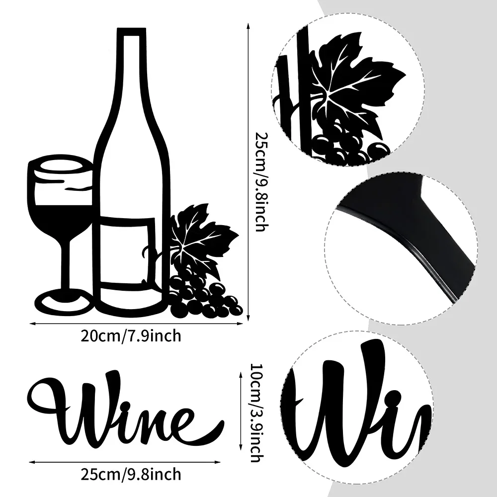 2 Pieces Set Wine Bottle Signs Silhouette Hanging Wall Art Metal Plaque Black Cutout Farmhouse Kitchen Bar Decoration