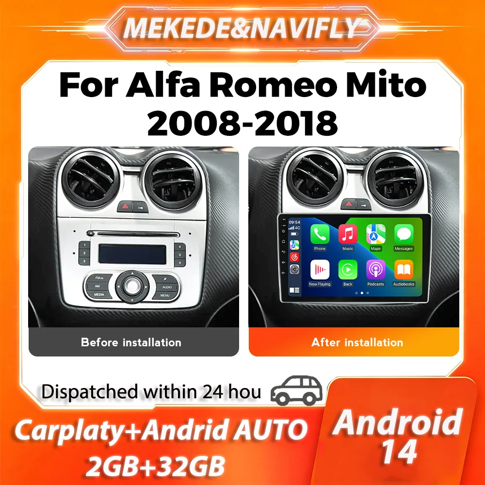 MEKEDE 2 Din CarPlay für Alfa Romeo Mito 2008 - 2018 IPS-Bildschirm Autoradio GPS BT Autoradio Stereo Intelligentes Auto-Audiosystem