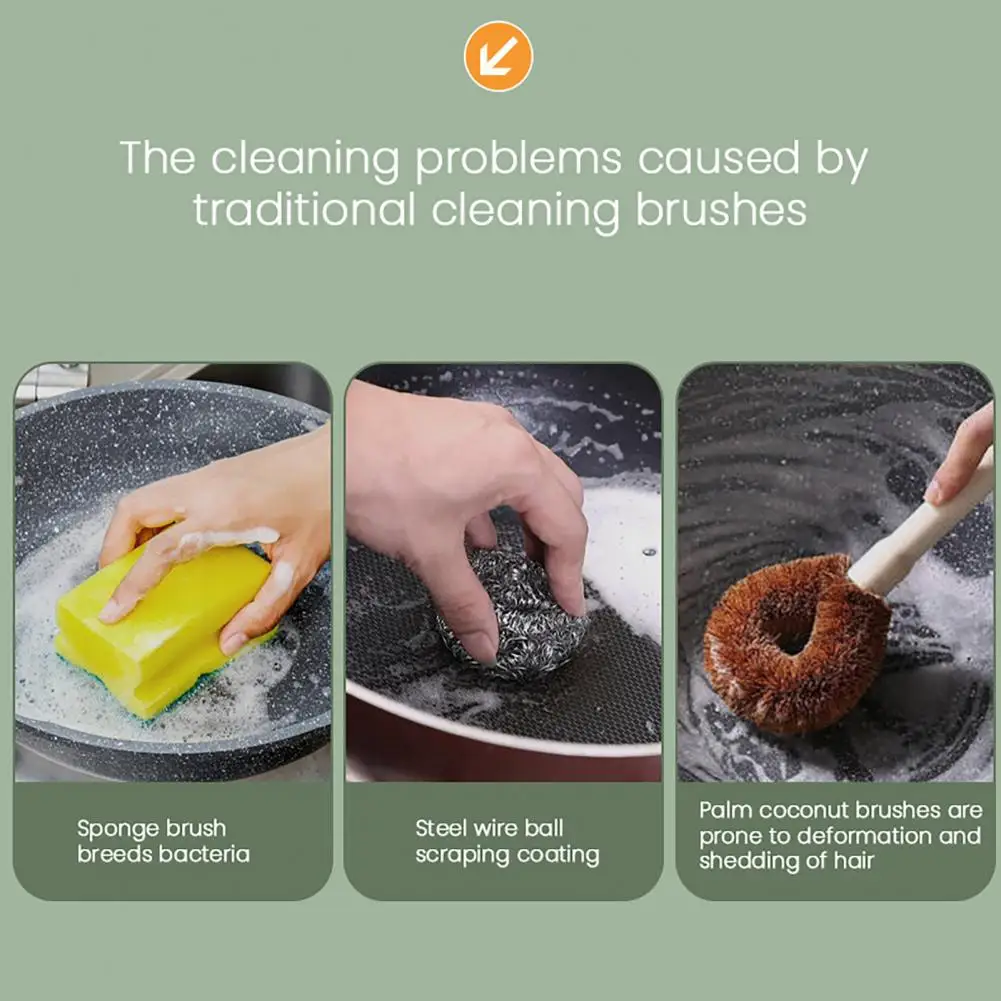 Press Dish Pot Scrubber Kitchen Brush with Transparent Window Pot Scrubber for Stoves Sinks Suspension Storage Dish Washing Tool