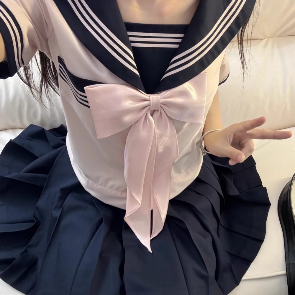 日本のセーラースーツ黒/白/赤/ピンク韓国カレッジセーラー服半袖女子高生学生 JK 制服制服