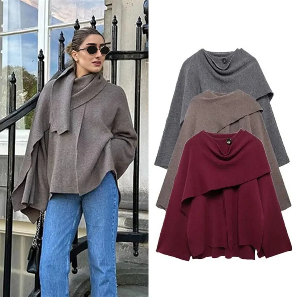 Ladies Autumn Winter Jacket Women Comfortable Casual Commuter Coat Knitted Loose Oversize Coat Asymmetric Elegant Split Jacket