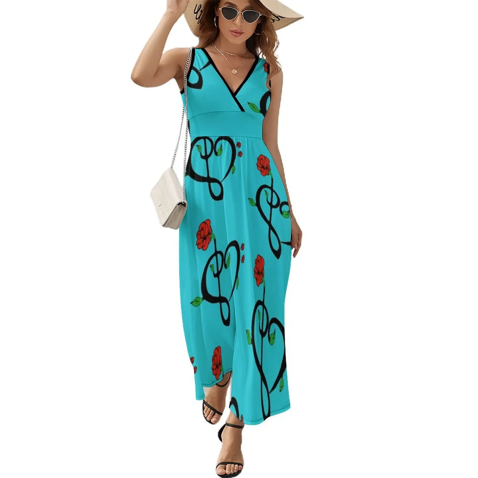 

Music Heart rose Sleeveless Dress women's summer jumpsuit luxury evening dresses 2024 loose women's dress