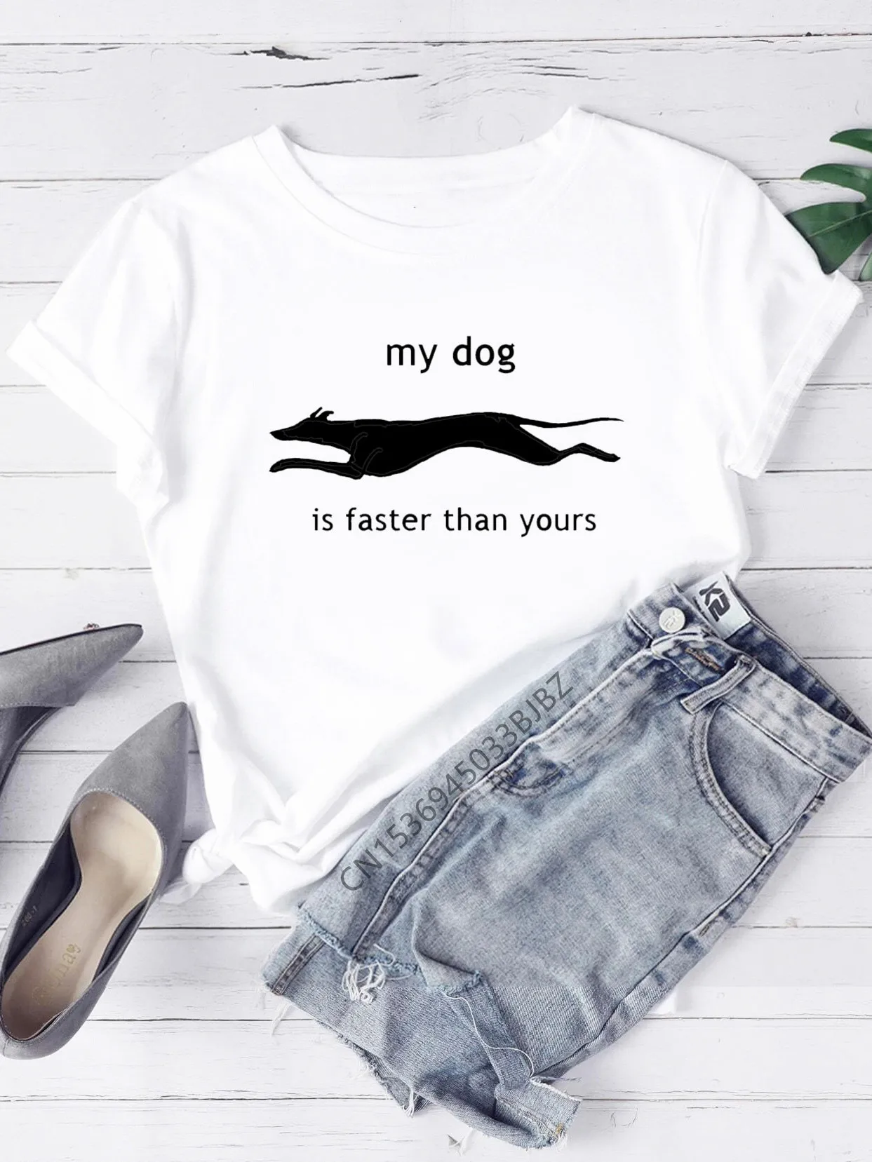 Greyhound Dog  Women Funny Print Ladies T-shirt Girl Y2K Basis O-collar White Shirt Short