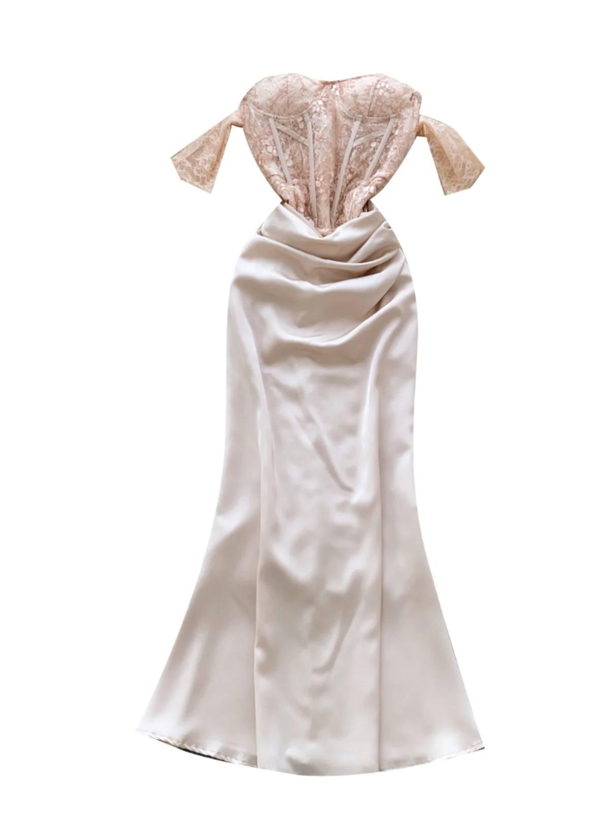 กระโปรงยาวทรงเข้ารูปเอวสูงสไตล์เกาหลี ผ้าซาตินเนื้อนุ่ม ดีไซน์เก๋ไก๋ แบรนด์ Ele High-End รุ่น One-oulder Dr สำหรับผู้หญิง