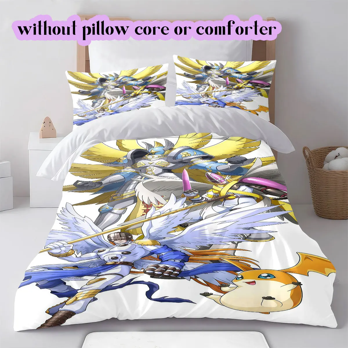 Digital Monster Agumon Angewomon 3pcs Cartoon Print Bedding Set Duvet Cover Children's Gift Various Sizes Extra Large Size New