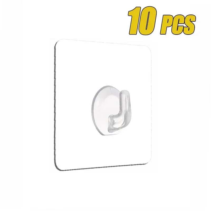 6/10/20 PCS Clear Hook Sticks Non-Punching Strong Sticky Hooks No Trace Wall Hooks Kitchen Toilet Bathroom Storage Accessories