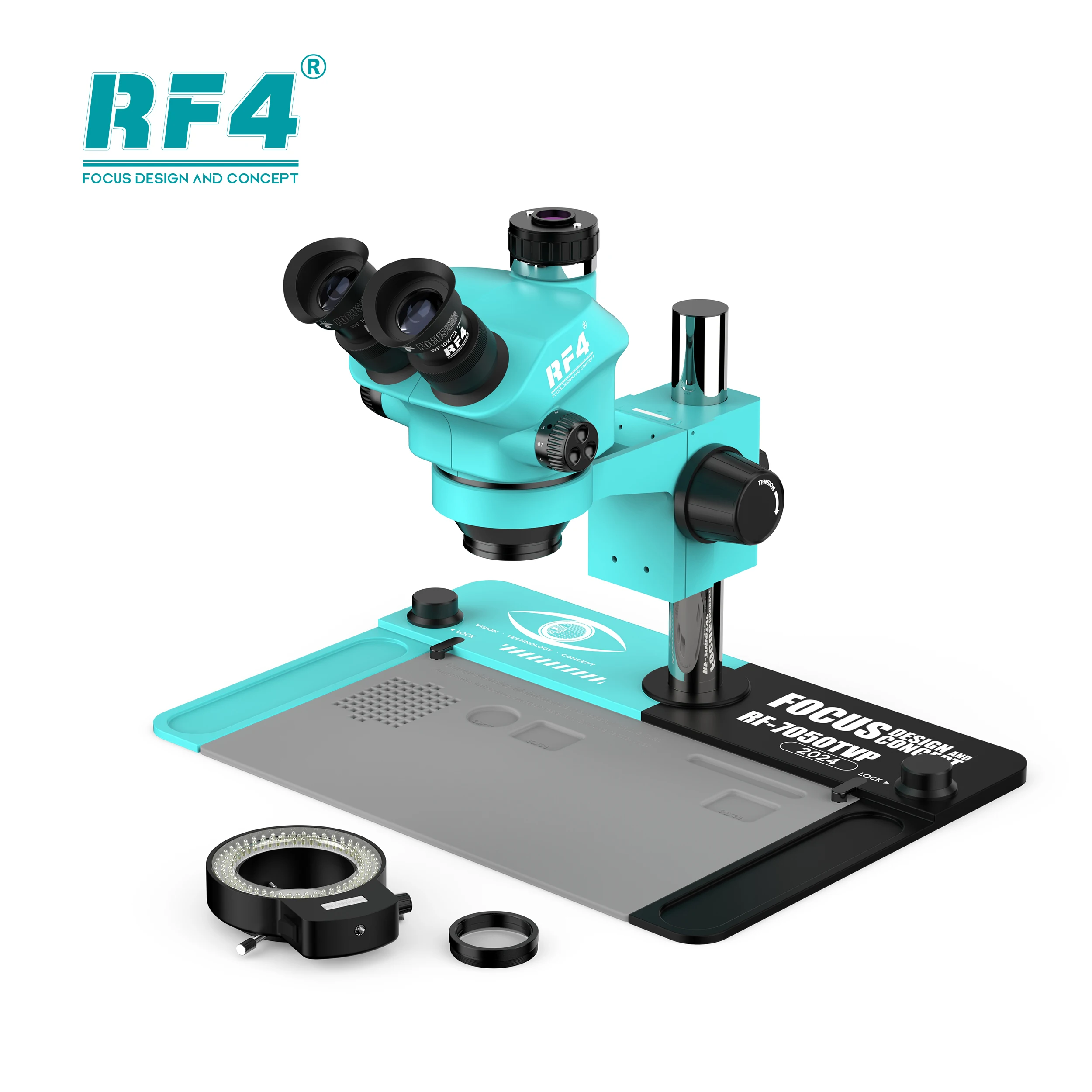 4 -7050 TVP New Upgrd Trinocular Microscope 7-50 X Simul Focal Industrial Optical L Zoom Stereo For PCB Repair Welding