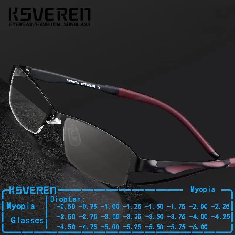 

Half Frame Business Photochromic Myopia Glasses Men Square Alloy Prescription Nearsighted Eyeglasses Outdoor Discolored Eyewear