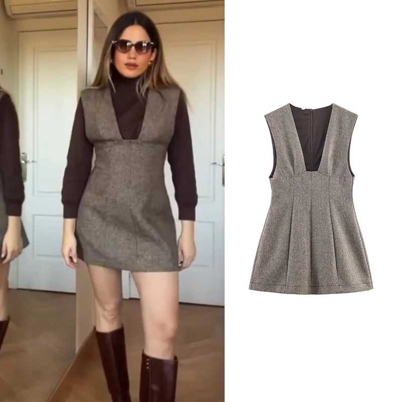 فستان ربيعي قصير ضيق برقبة على شكل v للنساء 2026 حقيبة عصرية جديدة على الورك فستان أنيق للحفلات للنساء فساتين شبابية أنيقة للشارع بأكمام طويلة