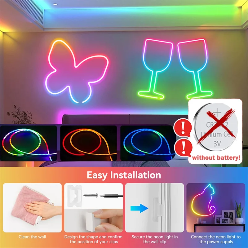 RGBIC LED Strip, APP Control Music Sync LED Lights,DIY  USB Powered Neon Strip Lights for Bedroom,Party,Kitchen,TV(NO Battery)