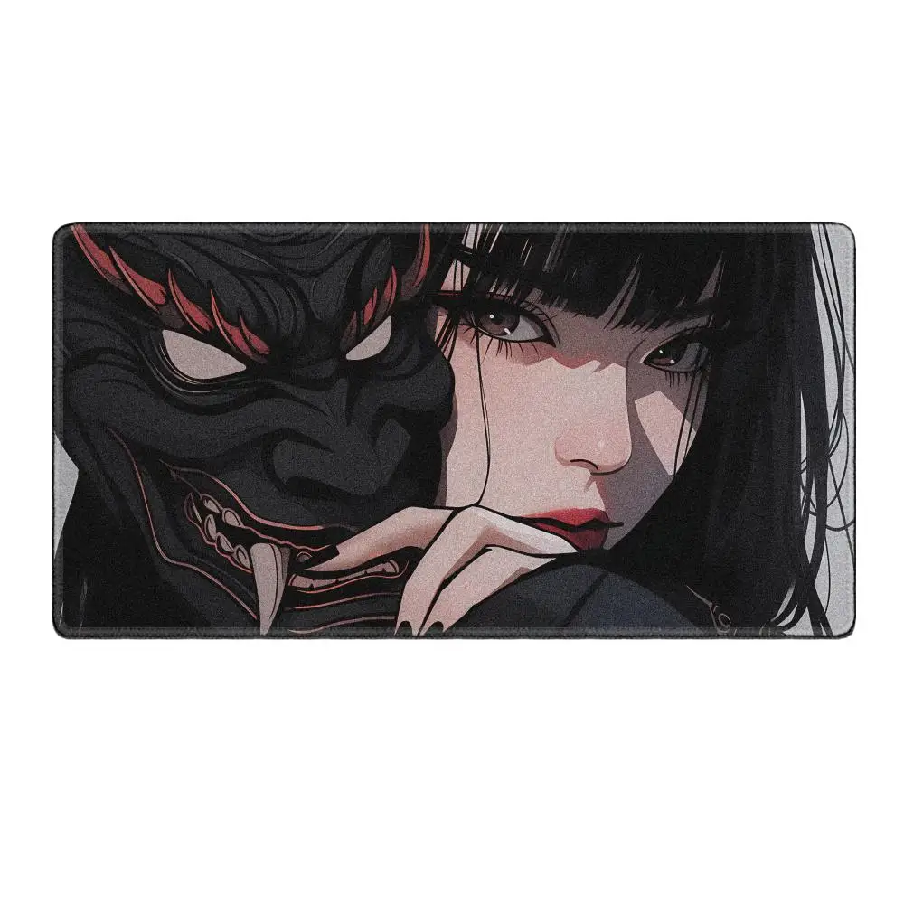 Samurai Oni Mask Grande Mouse Pad de Jogo, Acessórios Gamer, Tapete de Rato Profissional, Premium Desk Mat, Anime Girls