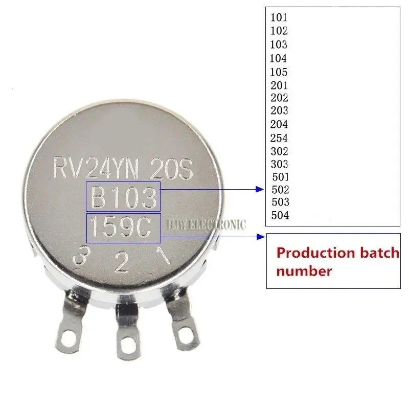 Potenciómetro RV24YN20S 101, 102, B103, 104, 105, 201, 202, 203, 204, 254, 302, 303, 501, 502, 5K, 10K, 503 K, 504 K, 100 ohm