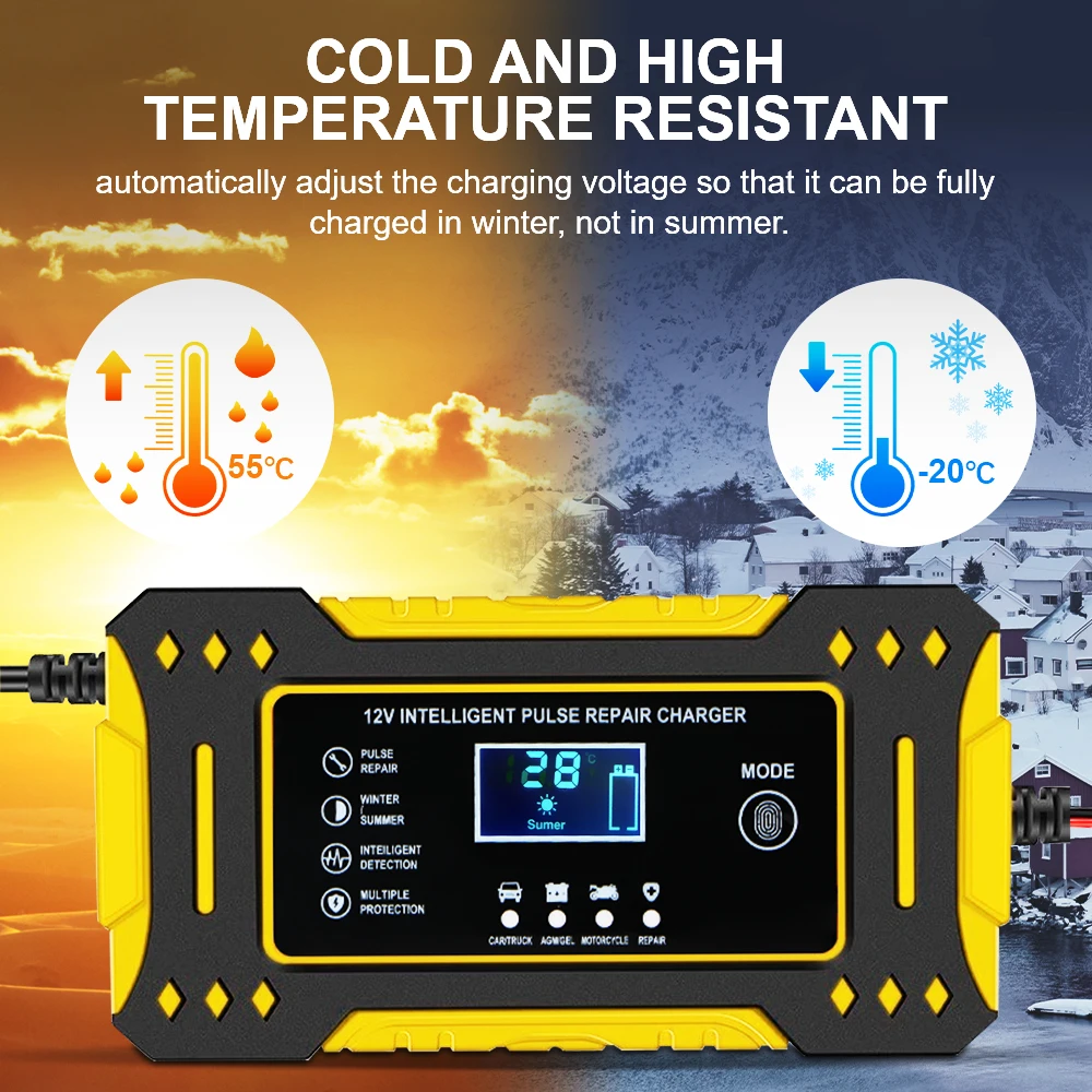Cargadores de batería de GEL AGM de ácido de plomo, 12V, 6A, 3 etapas, cargador de batería para motocicleta, accesorios para coche, carga rápida inteligente