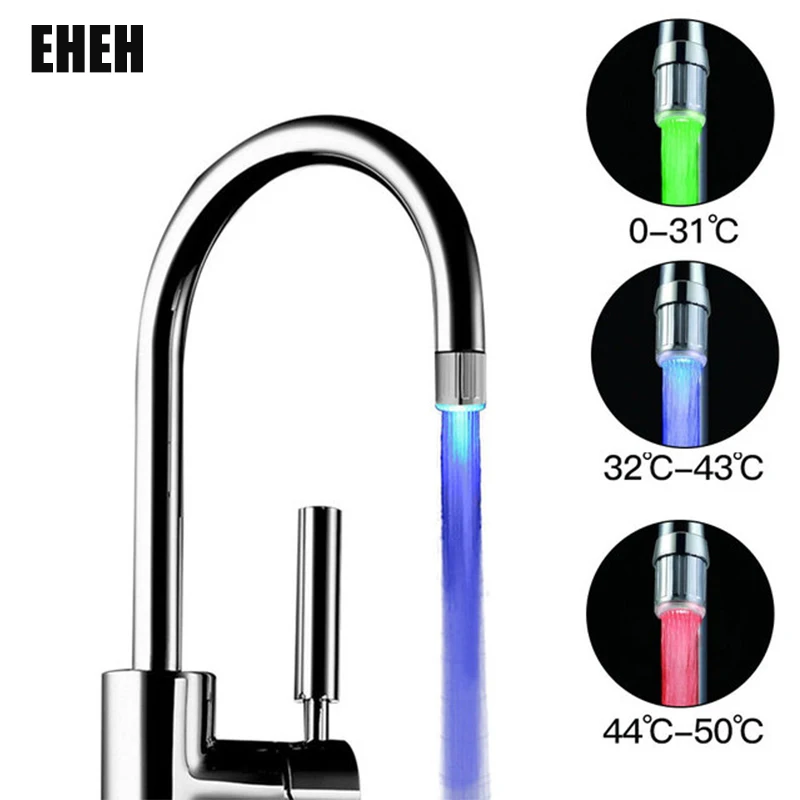 EHEH LED Kitchen Faucet Aerators 3-color Sink Faucet Power Shower Light Temperature control Kitchen Tap RGB faucet Shower Head