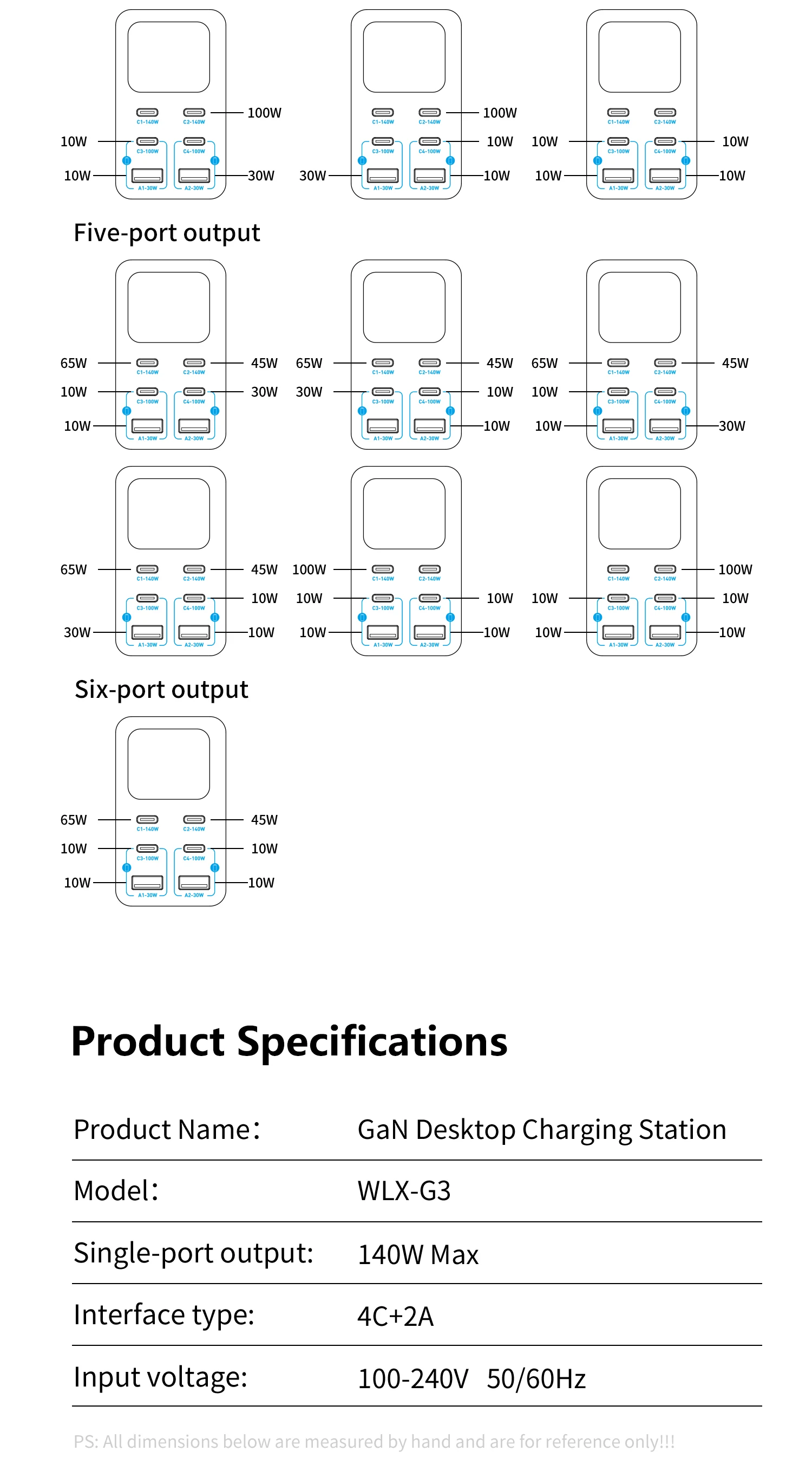 140W 6-Port GaN USB-C Ladestation mit LCD Smart Display Desktop-Schnellladegerät für Mehrere Geräte – Detail 19